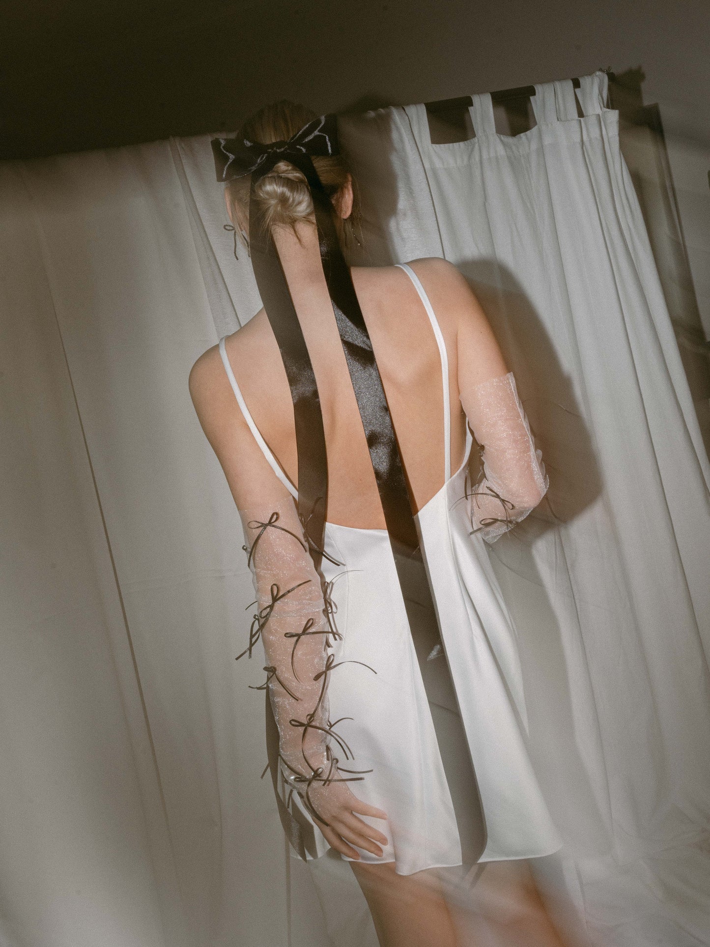 Black Satin Bow Sleeve