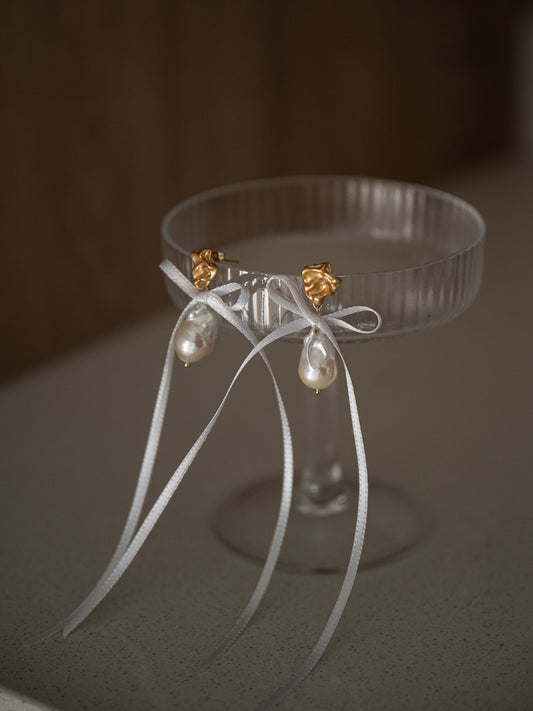 White Satin Bow Earrings