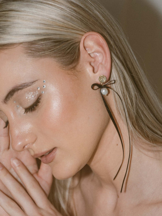 Black Satin bow Earring