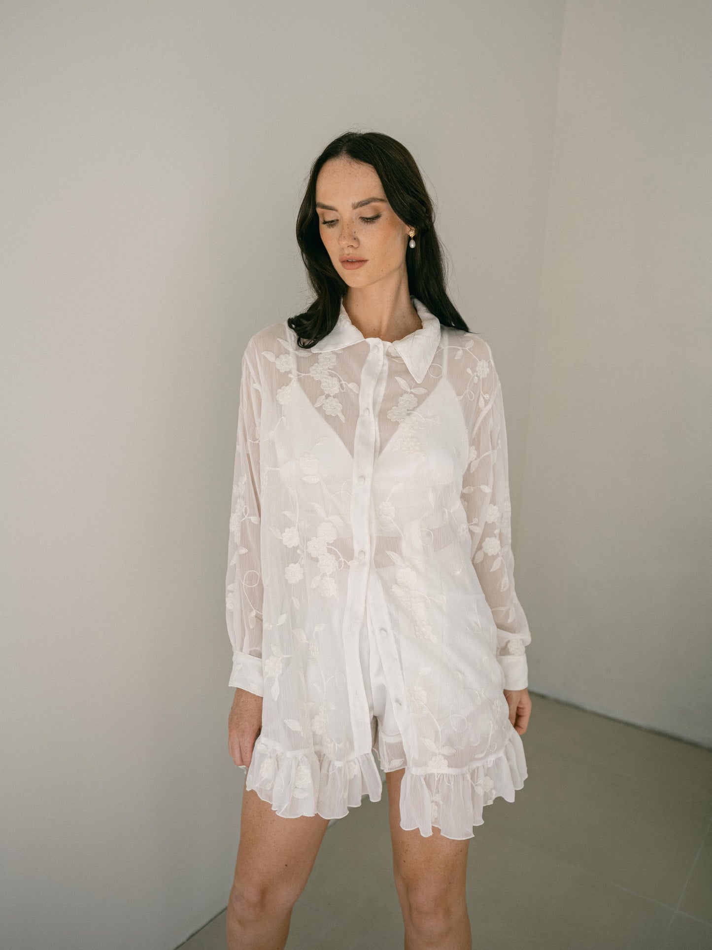 Poésie Dressing Shirt, Shorts & Bralette Set