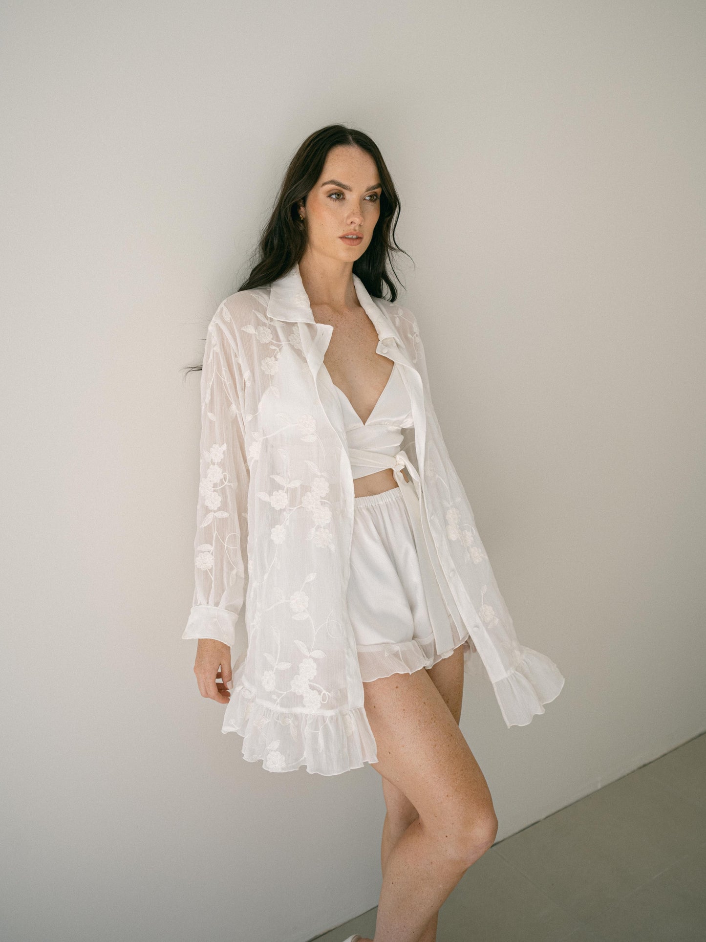Poésie Dressing Shirt, Shorts & Bralette Set